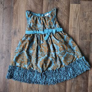Trish Scully Child Sleeveless Green Teal Brown Dress Size 3T Girls Lined